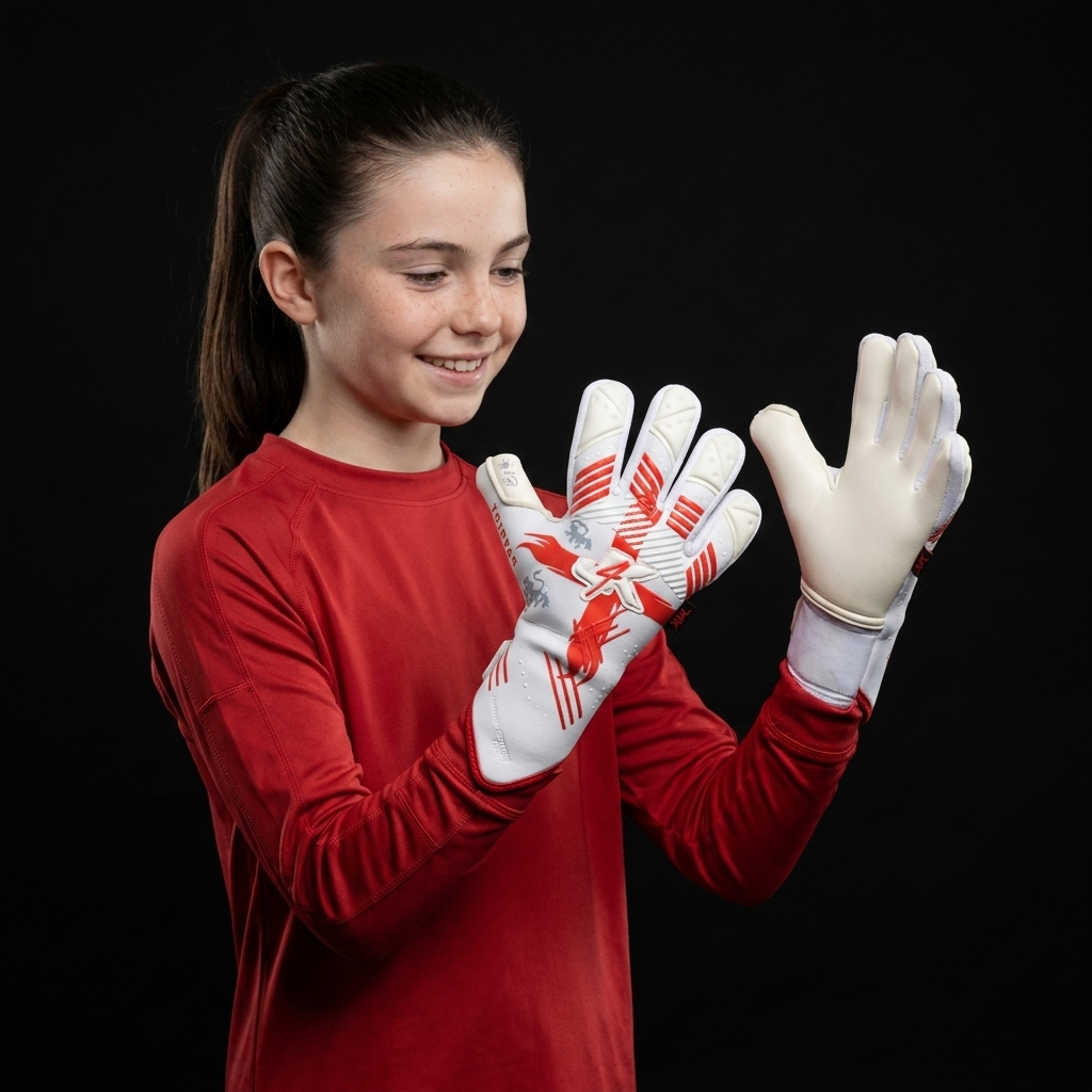 female goalkeeper wearing J4K goalkeeper gloves